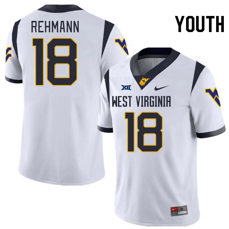 Youth #18 Brandon Rehmann West Virginia Mountaineers College 2024 New Uniforms Football Jerseys Stit